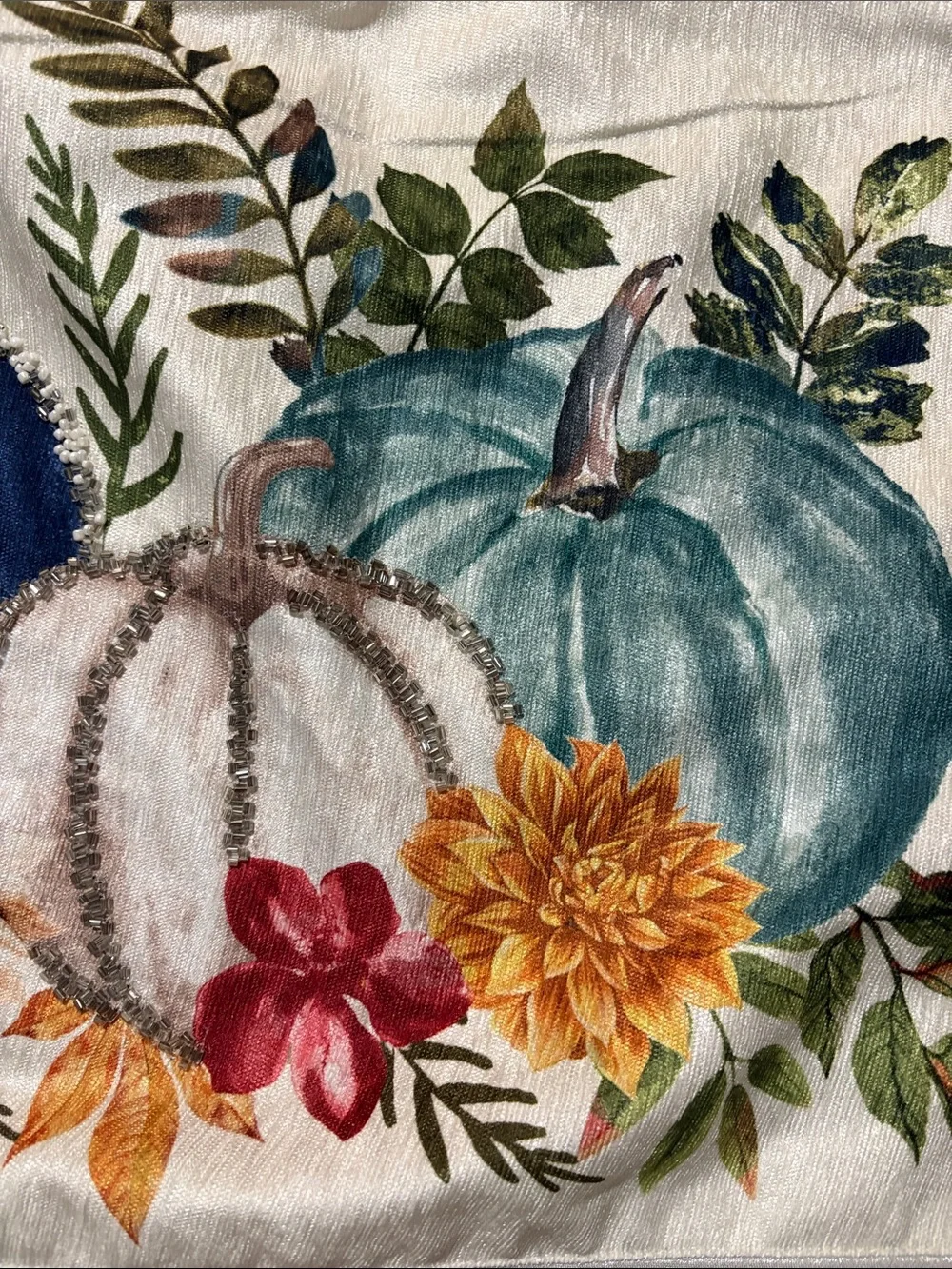 Artisan De Luxe Beaded Pumpkins Table Runner Fall Flowers Thanksgiving 16x72